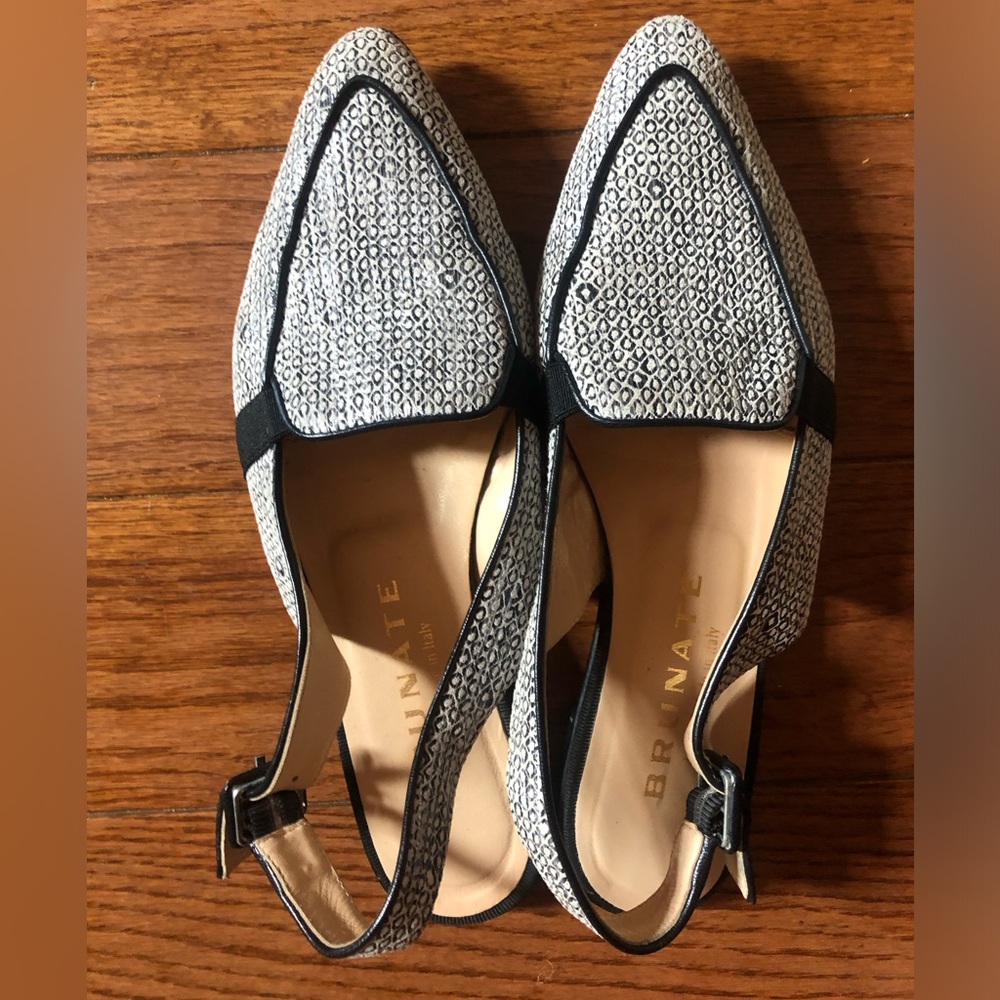 ❤️Brunate Black and White Slingback Sandals Shoes Leather Made in Italy EUR 37.5